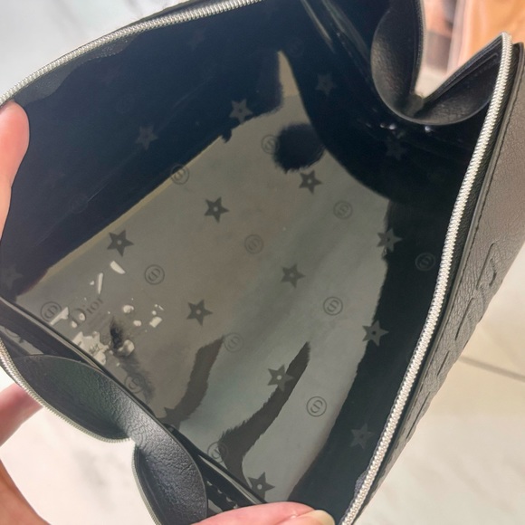 DIOR Black Faux Leather Cosmetic Pouch Makeup Bag Case Embossed Logo New - Picture 12 of 14